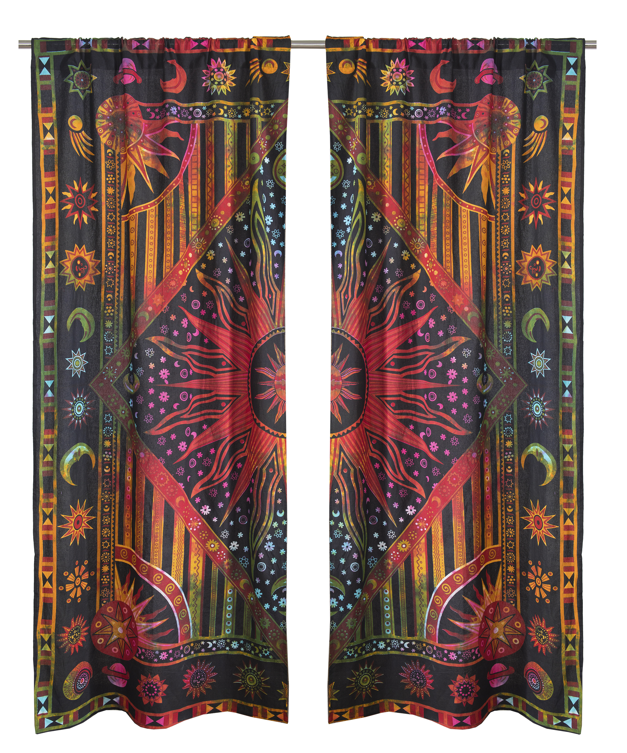 Indian Burning Sun mandala curtain detail