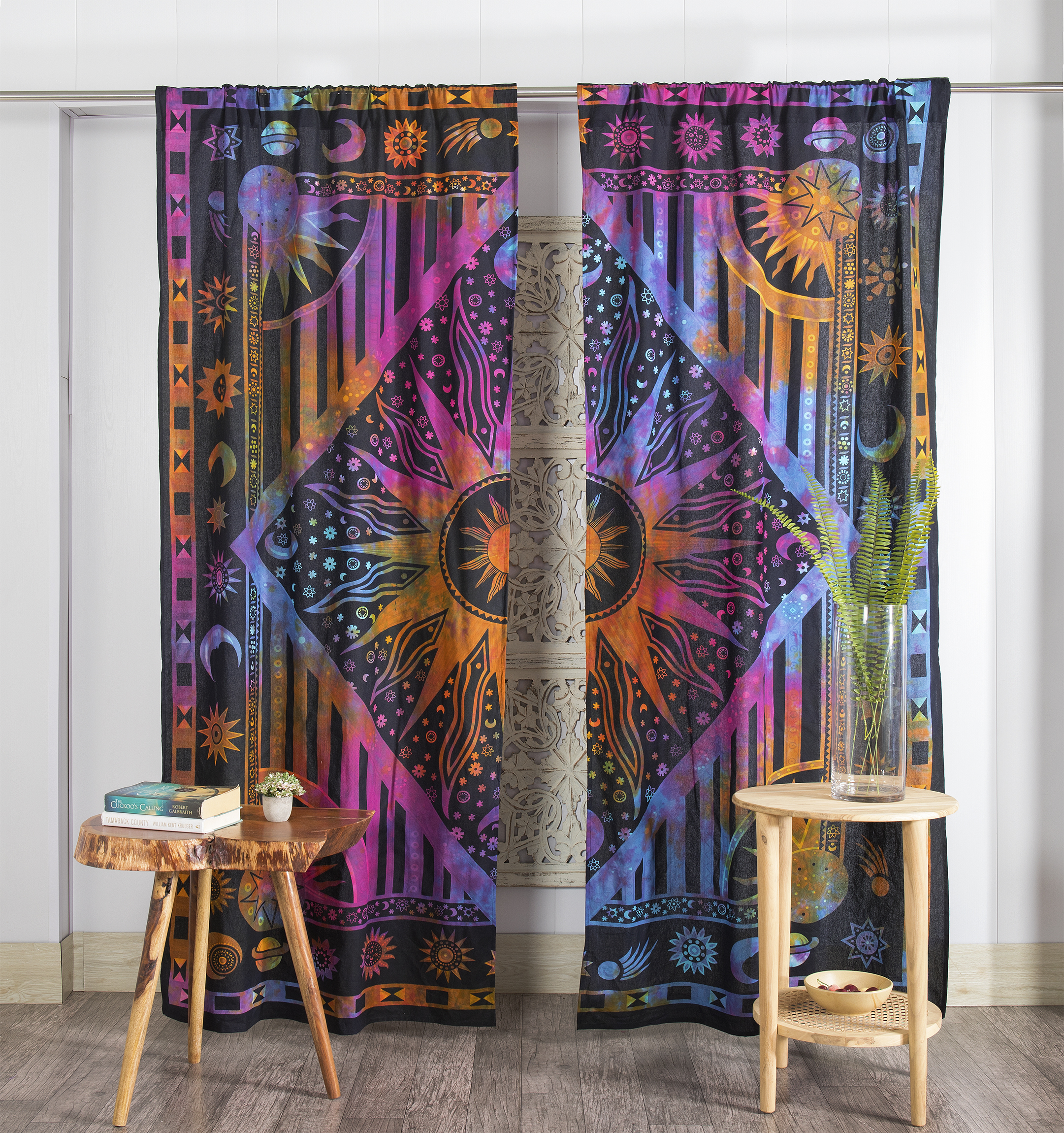 Indian Burning Sun curtain purple tie-dye detail