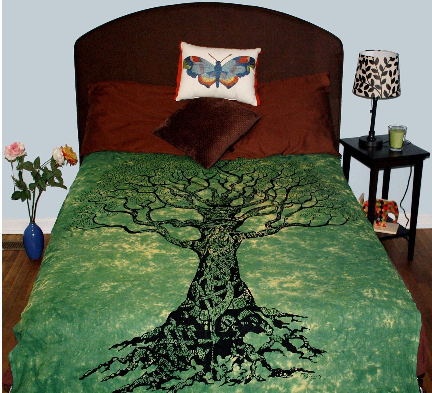 Popular Handicrafts Tree of Life Green Tie Dye Tapestry Wall Hanging Hippie Bohemian Psychedelic Tapestry Wall Art, Multi Purpose Tablecloth Tapestries 54x84 Inches,(140cmsx215cms) Green product image