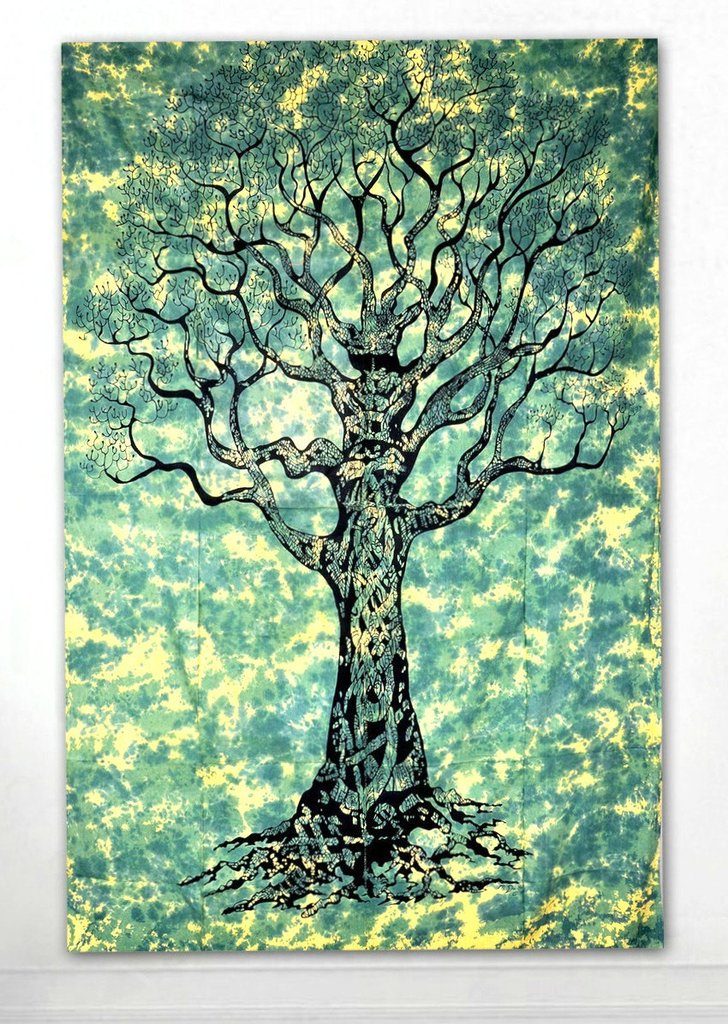 Popular Handicrafts Tree of Life Green Tie Dye Tapestry Wall Hanging Hippie Bohemian Psychedelic Tapestry Wall Art, Multi Purpose Tablecloth Tapestries 54x84 Inches,(140cmsx215cms) Green product image