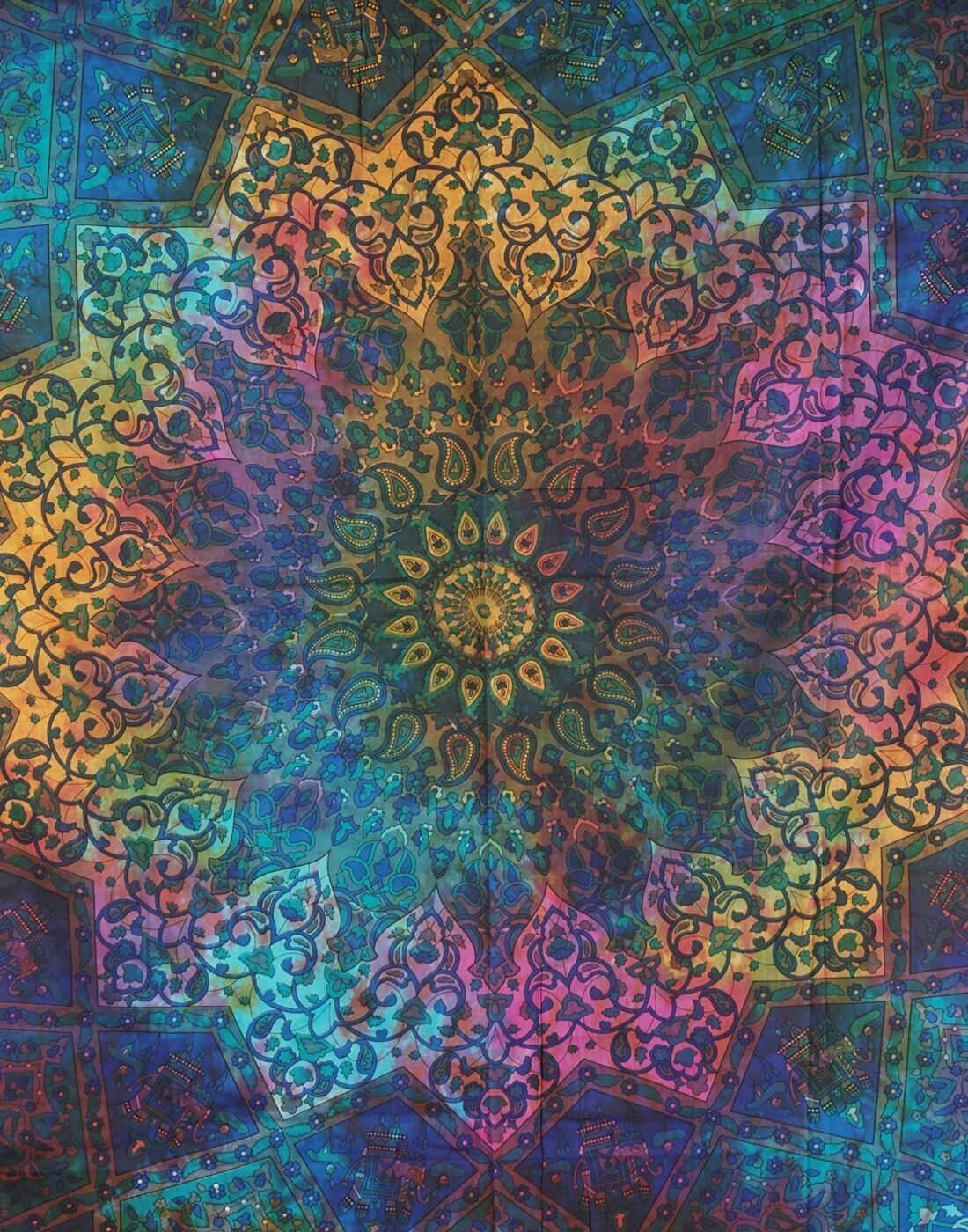Twin Blue Tie Dye Bohemian Elephant Trippy Tapestry
