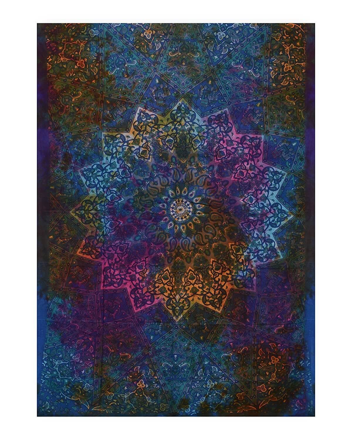 Twin Blue Tie Dye Bohemian Elephant Trippy Tapestry product image
