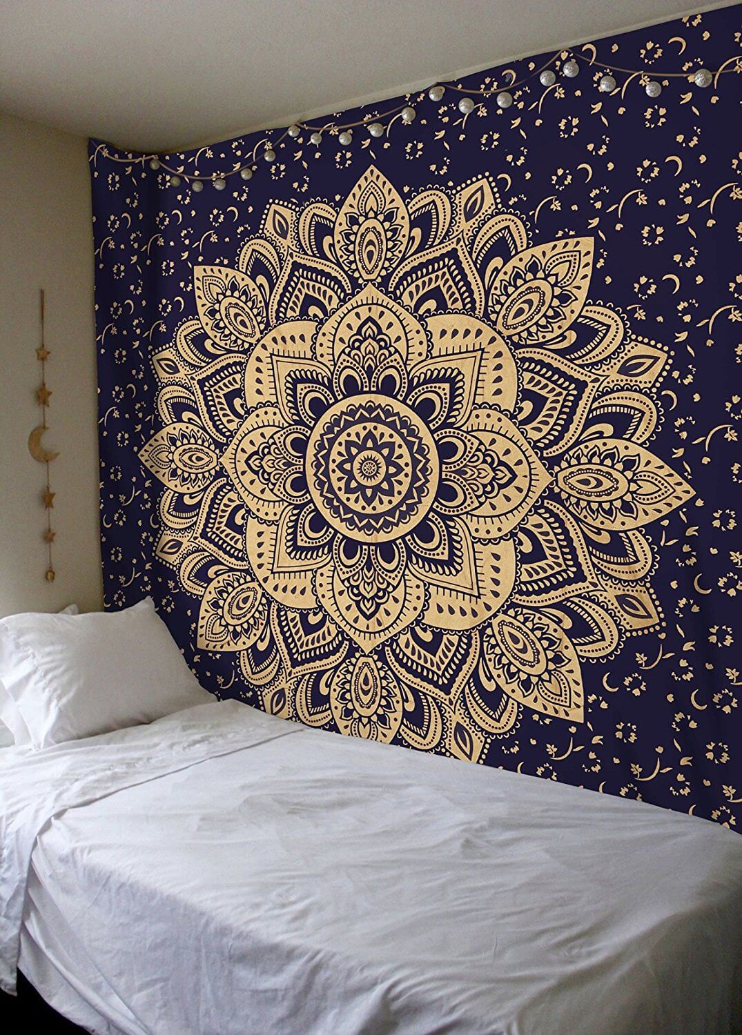 Navy Blue and Gold Double Color Ombre Boho Mandala Tapestry