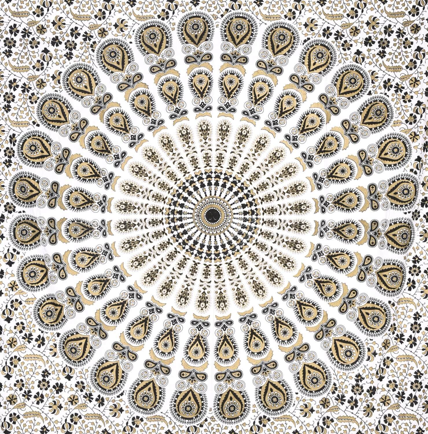 Gold and Black Indian Mandala Bedsheet Wall Hanging Tapestries