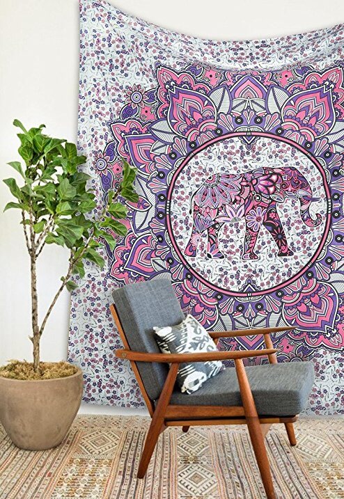 Pink and Purple Elephant Mandala Tapestry Bohemian Bed Cover product image