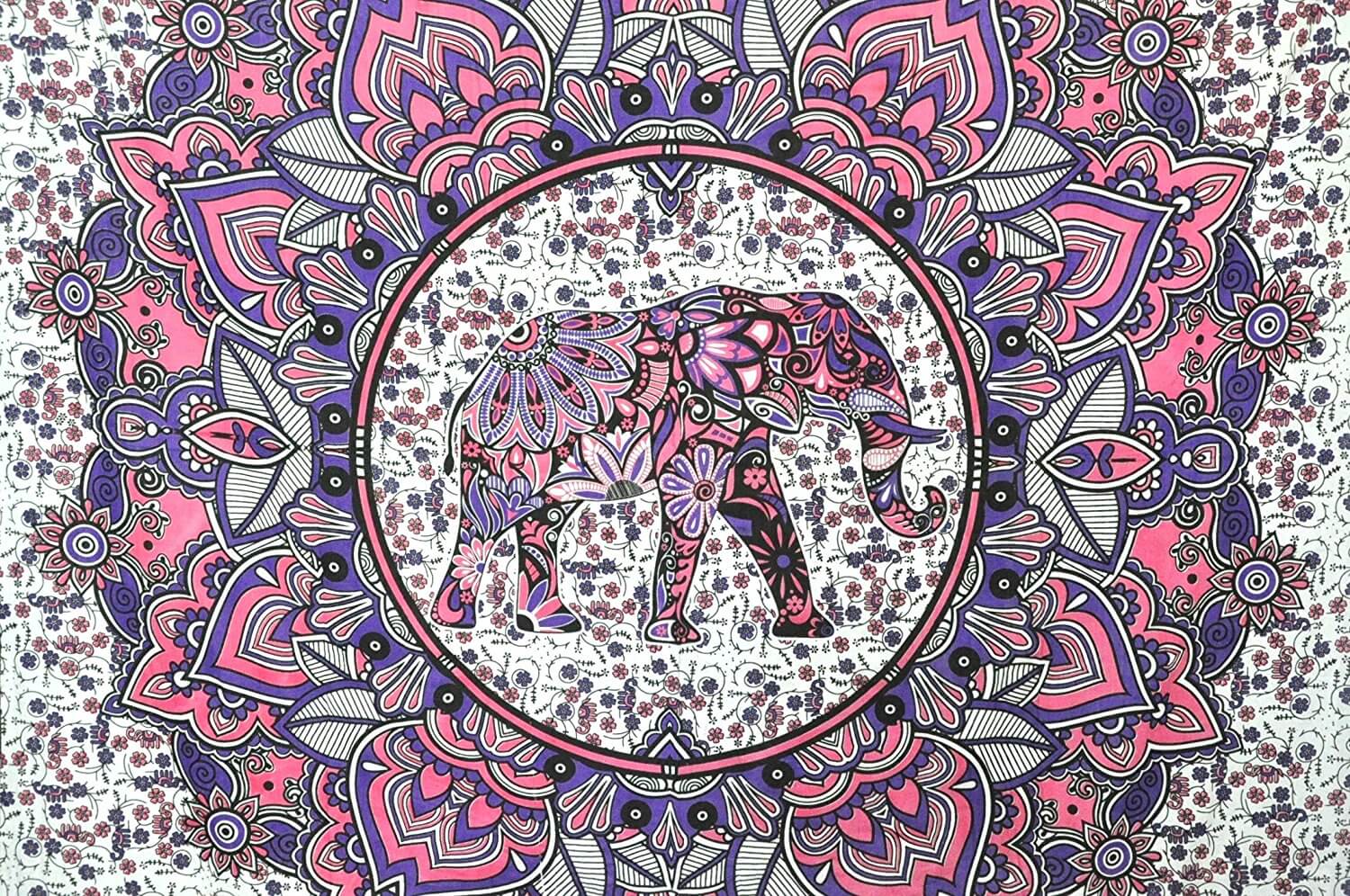 Pink and Purple Elephant Mandala Tapestry Bohemian Bed Cover product image